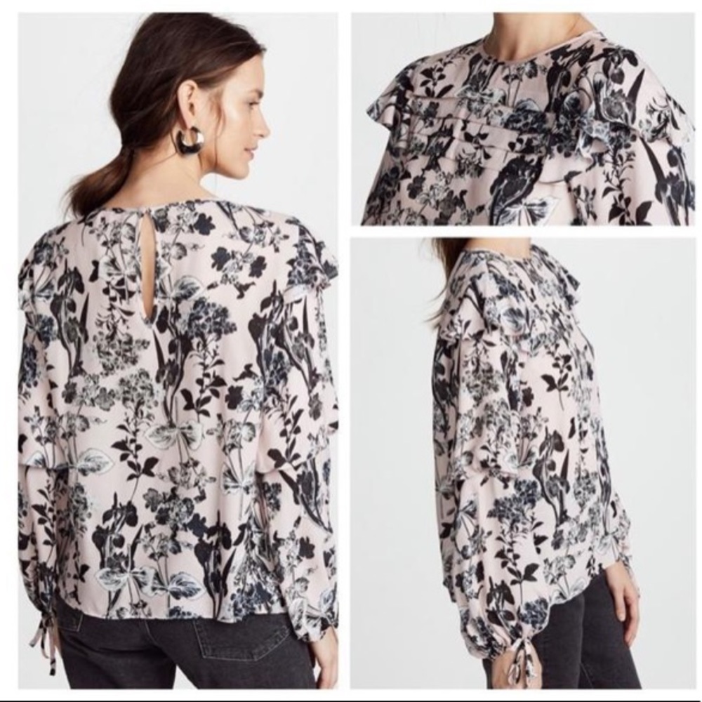 🌸2/$25 Parker Pink & Black Finch Blouse Silk Georgette Top Romantic Whimsy